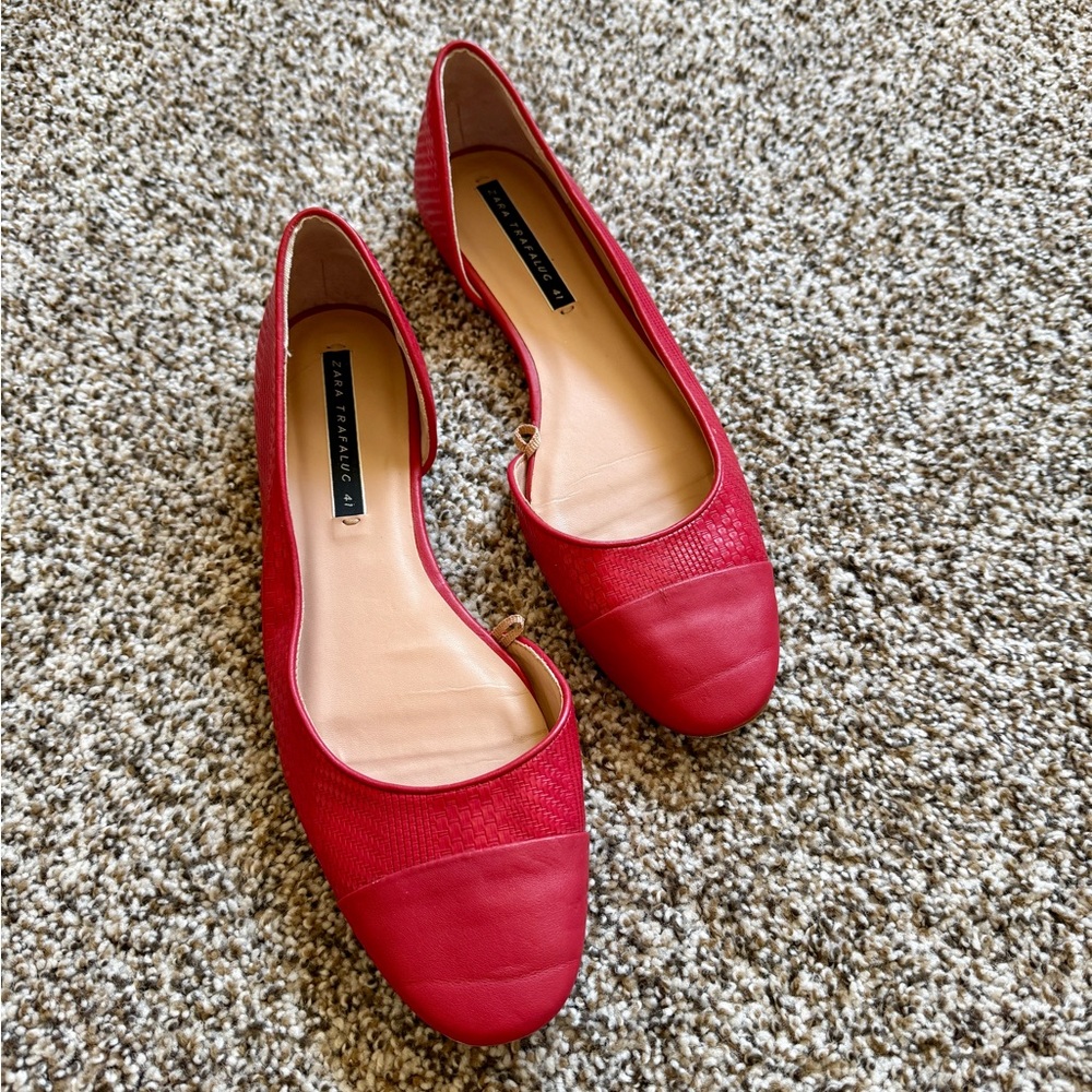 Zara Trafaluc Red D'Orsay Flats Sz 41 (US 10)